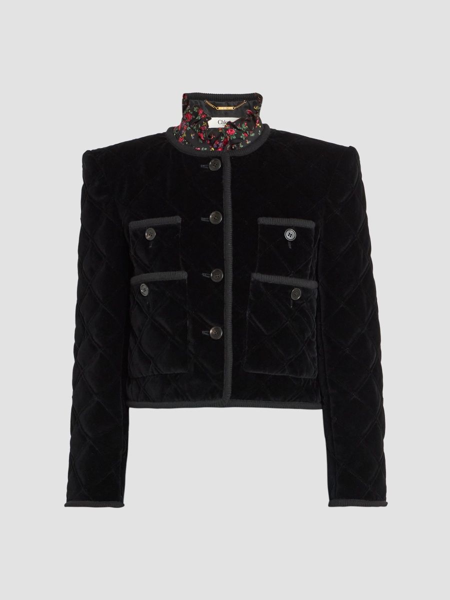 Women's Floral-Trim Cotton Velvet Jacket - Black - Size 6