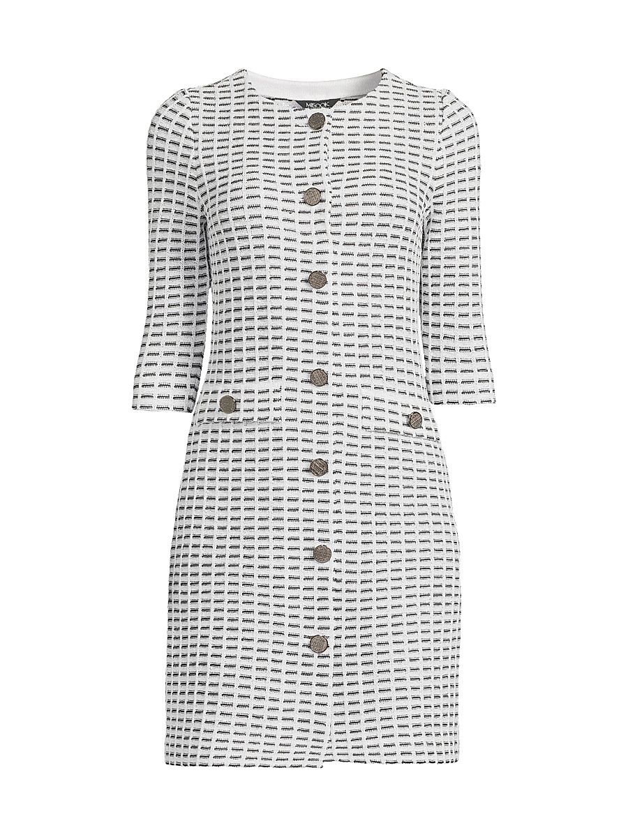 Women's Two-Tone Tweed Sheath Mini-Shirtdress - Black White - Size XXL