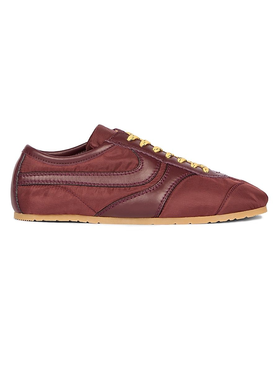 Women's Nylon Leather-Trimmed Sneakers - Bordeaux - Size 6