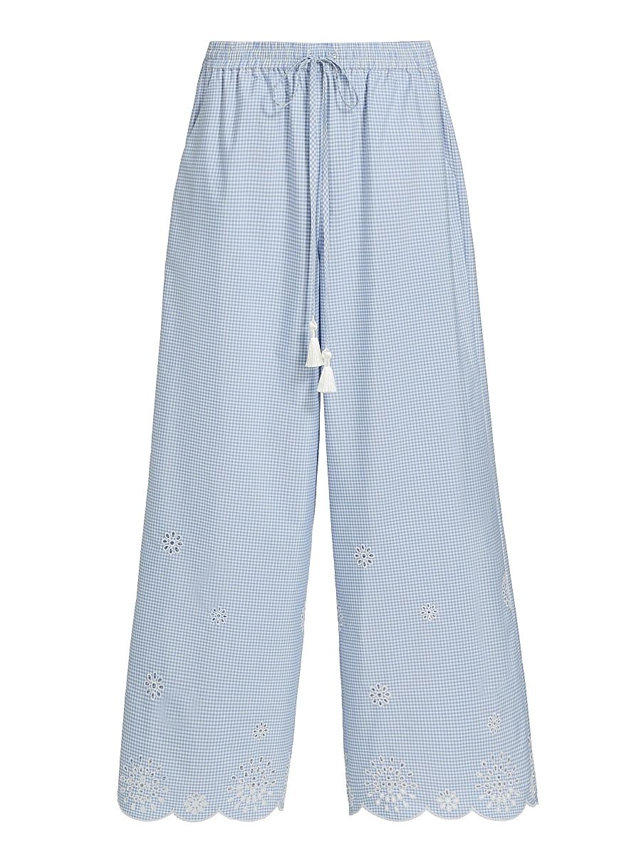 Women's Alba Eyelet Embroidered Gingham Cotton-Blend Pants - Lilac Opal Ivory - Size XXS