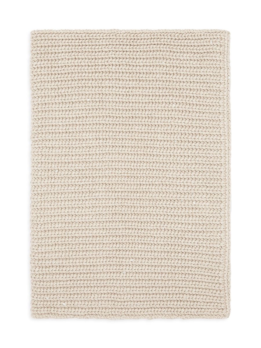 Women's Cashmere and Silk Dazzling Rib Knit Neck Warmer - Beige - Size Medium