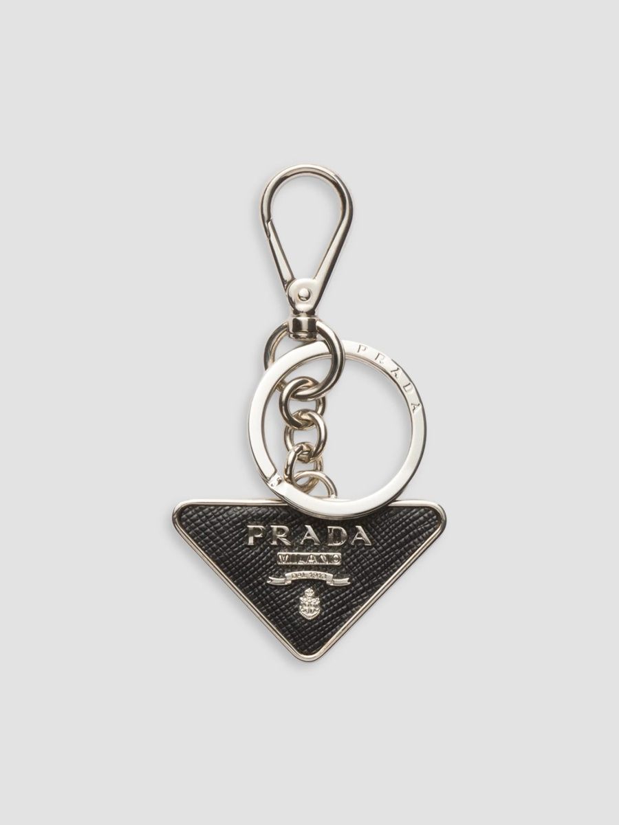 Prada Women's Saffiano Leather and Metal Keychain - Black