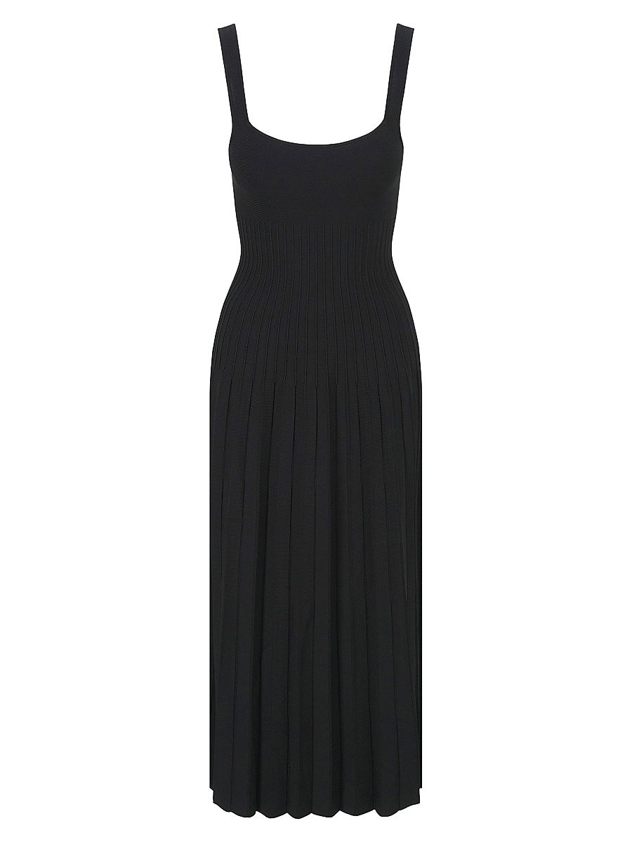 Women's Ellison Knit Pleated Midi-Dress - Black - Size XL