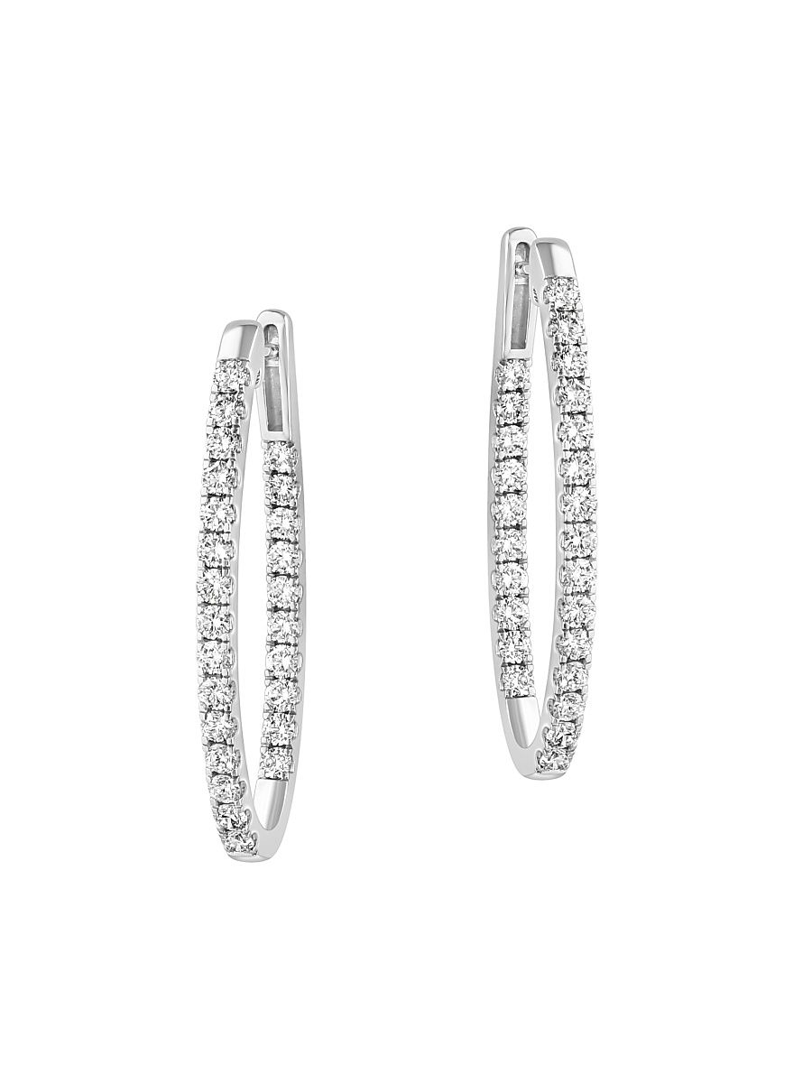 Women's 14K White Gold & 1.96 TCW Lab-Grown Diamond Oval Hoop Earrings - White Gold