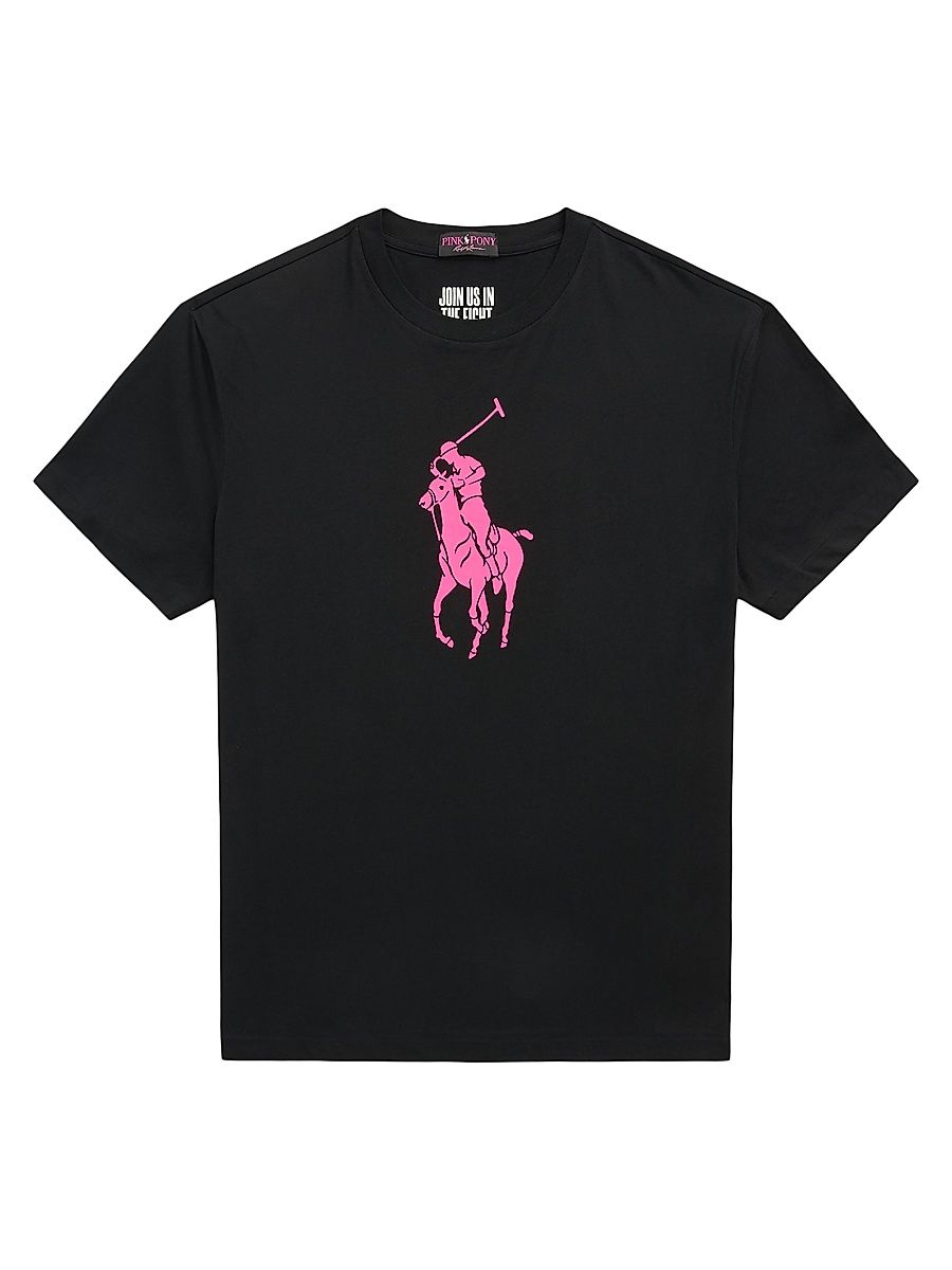 Men's Unisex Pink Pony Logo Cotton T-Shirt - Polo Black - Size XS