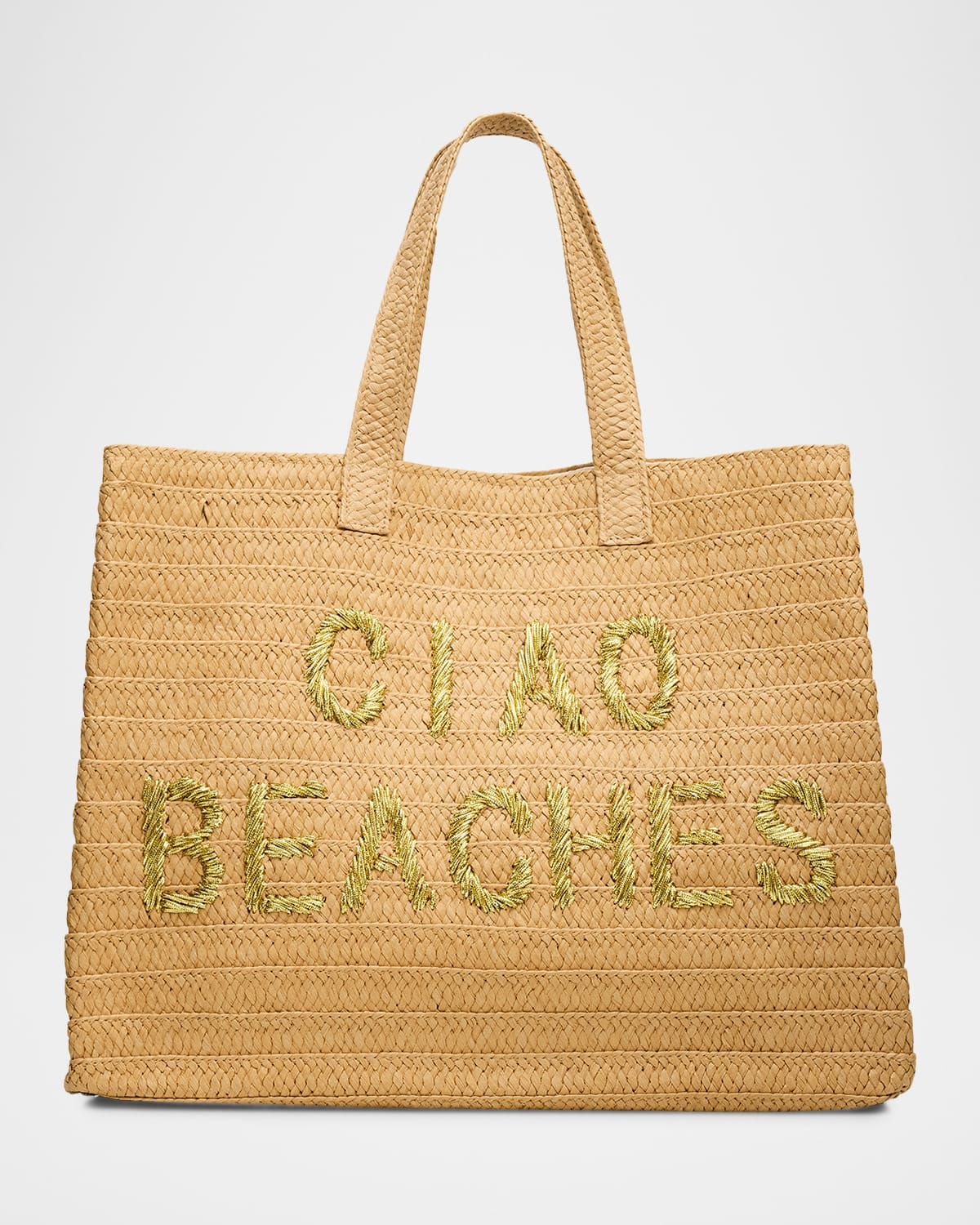 Ciao Beaches Embroidered Straw Tote Bag