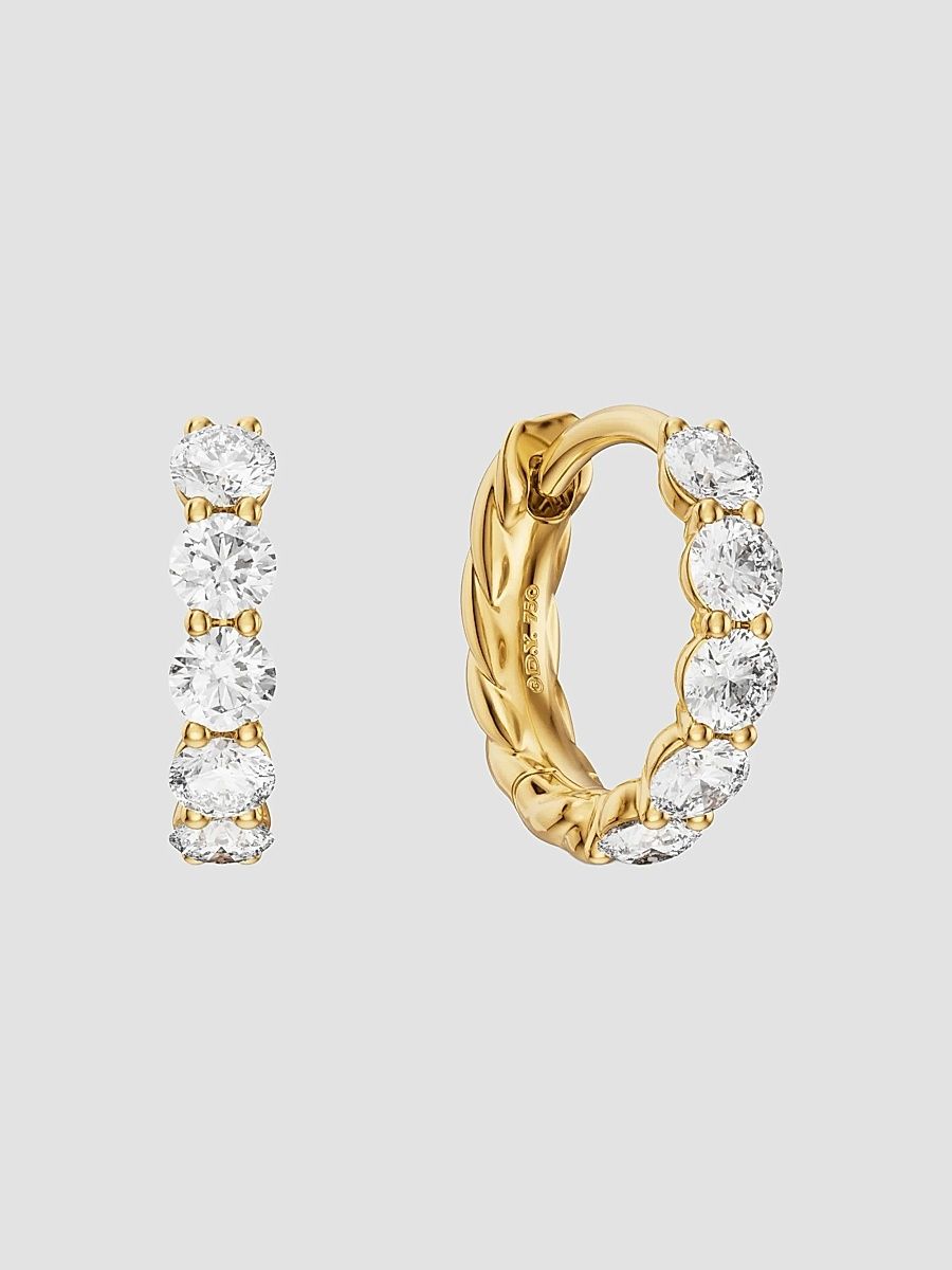 David Yurman Women's Petite Pavé Hoop Earrings in 18K Yellow Gold with Diamonds, 10.2MM - Gold