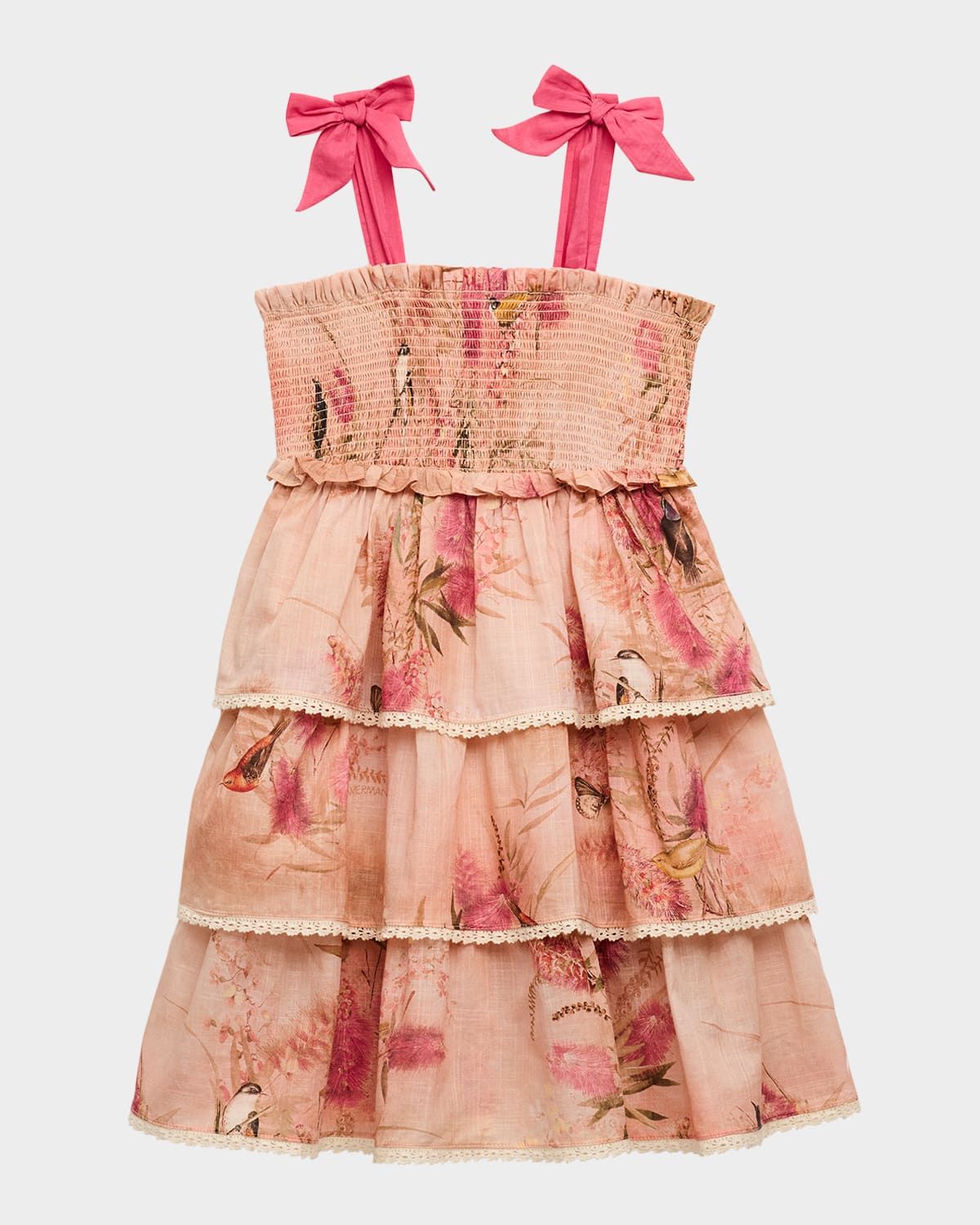 Girl & apos;s Cascadian Lattice Trim Tiered Dress, Size 1-12