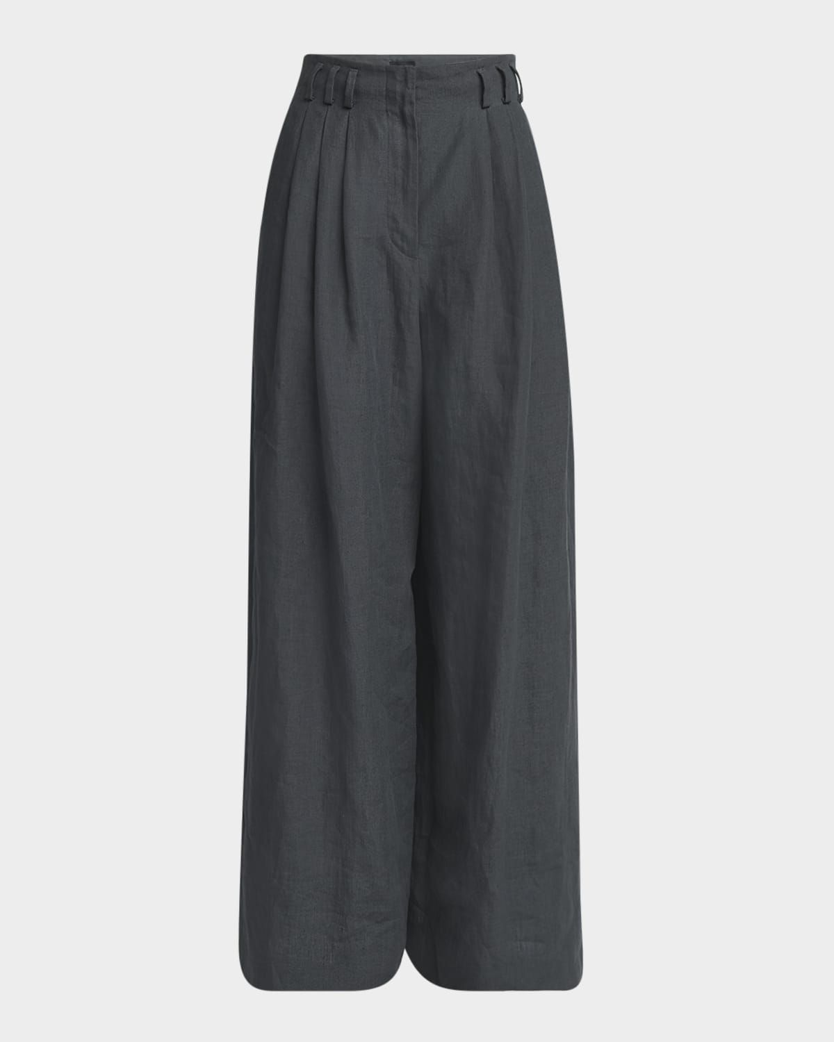 Pleated Wide-Leg Linen Trousers