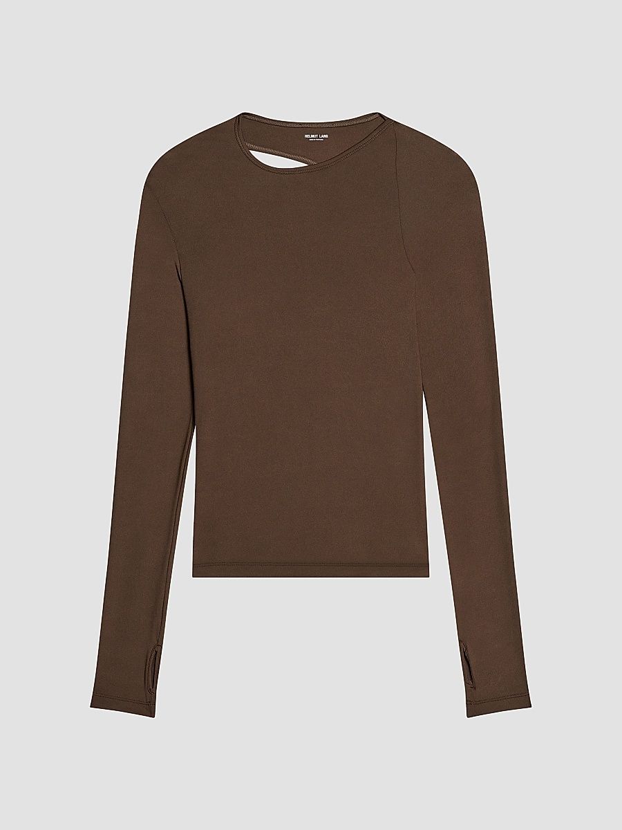 Women's Asymmetrical Cut-Out Jersey Top - Bark - Size Large