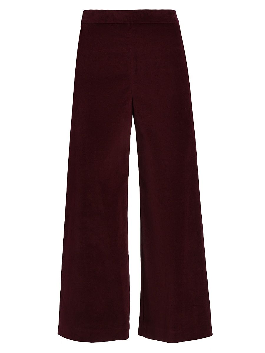 Women's Velvet Cropped Wide-Leg Pants - Wine - Size Large