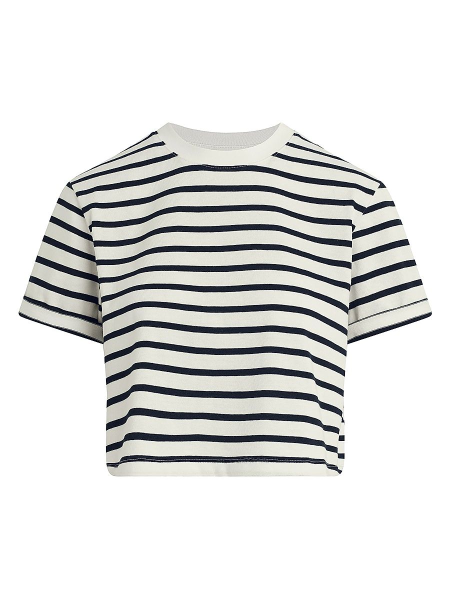Women's The Boxy Striped Cotton Crewneck T-Shirt - Milk Navy Stripe - Size Small