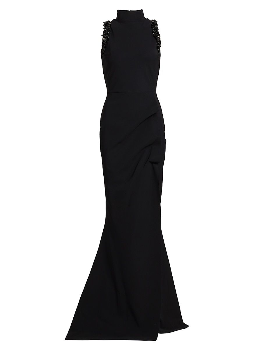 Women's Siman Beaded Jersey Gown - Black - Size 16