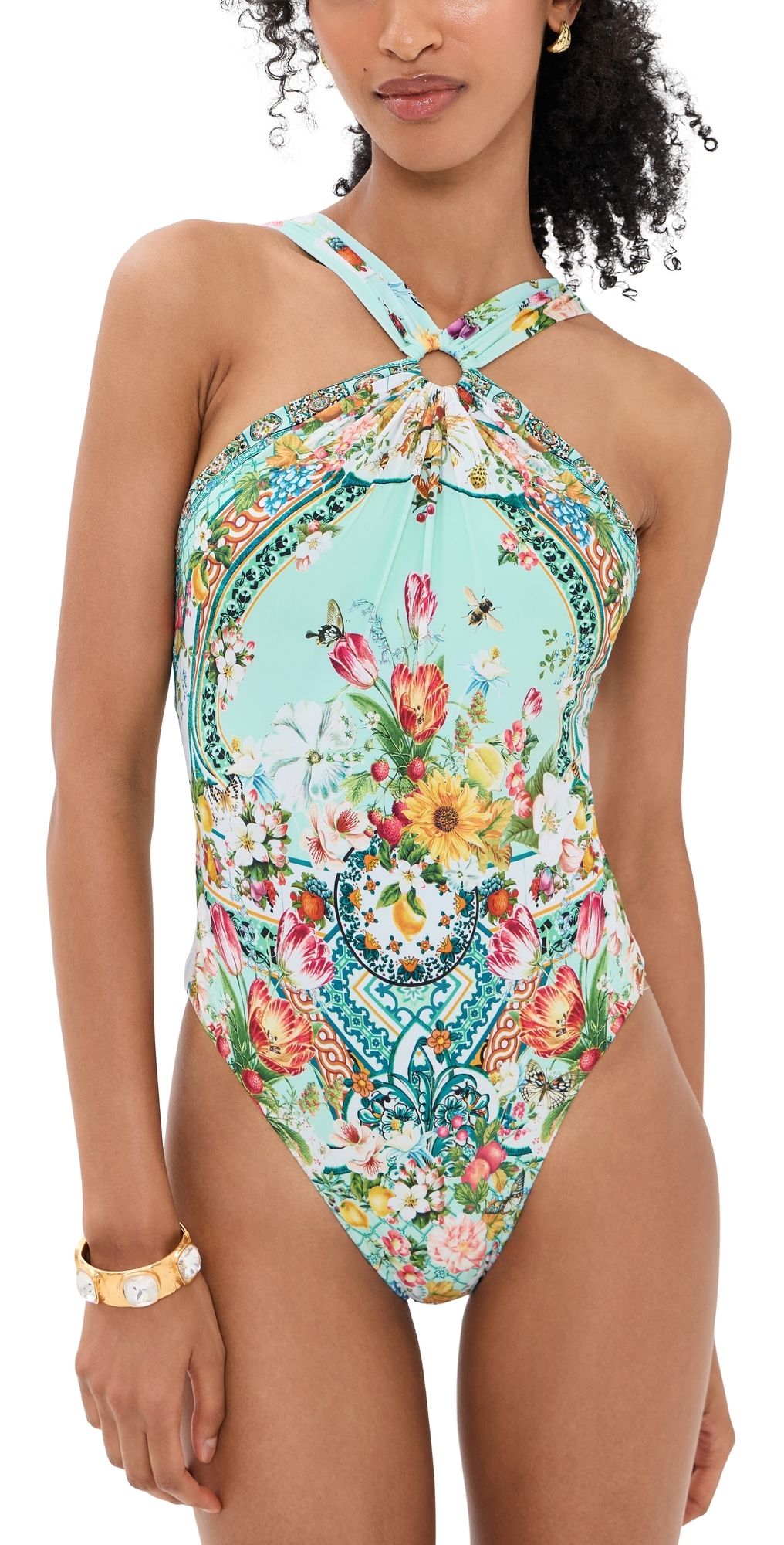 Camilla Diamond Neck Thick Strap One Piece Swimsuit with Rings Magic Of The Mercado XS