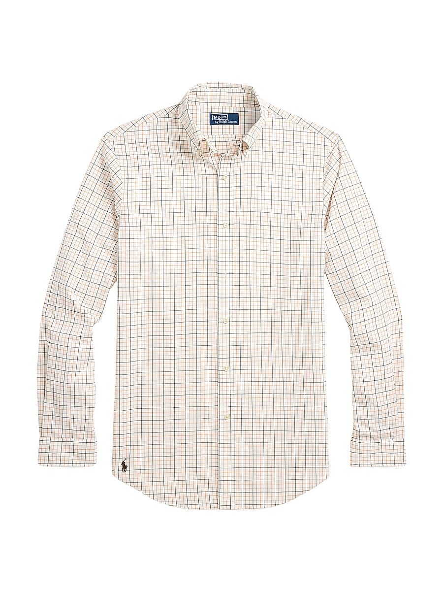 Men's Windowpane Checked Poplin Classic-Fit Shirt - Olive Clementine Multi - Size XXL