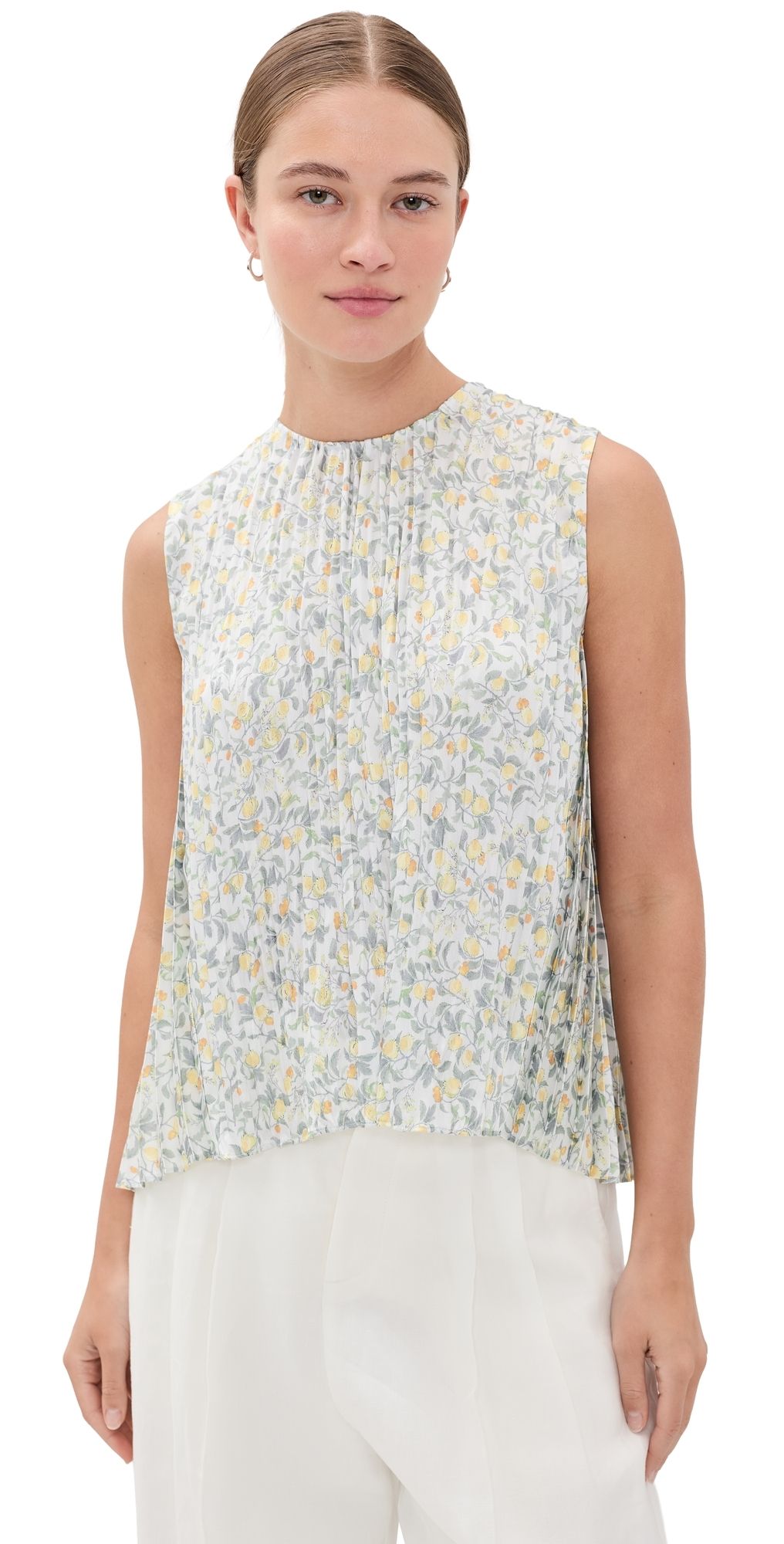 Vince Citrine Bloom Pleated Top Off White/Sun XS