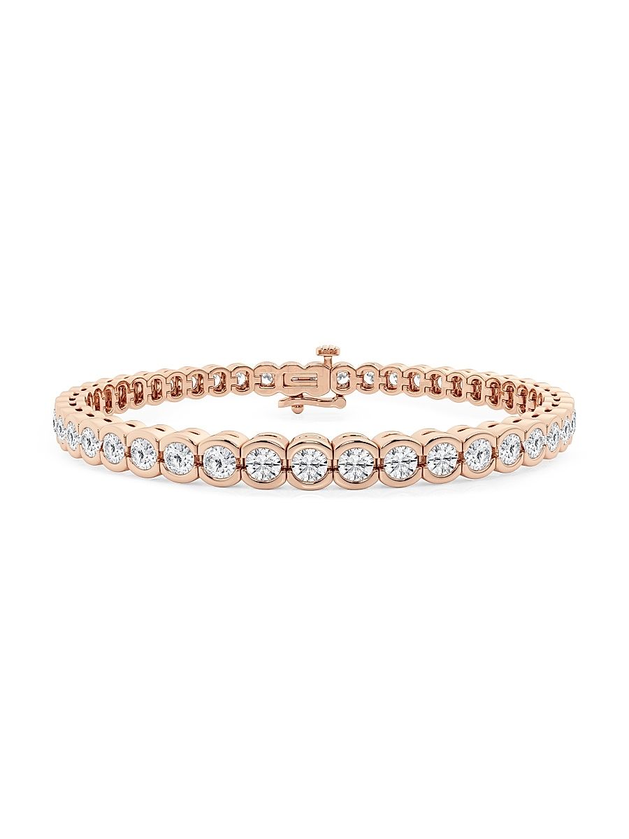 Women's 14K Rose Gold & Round Lab-Grown Diamond Bezel Tennis Bracelet/1.00-10.00 TCW - 8 Tcw - Size 7.5