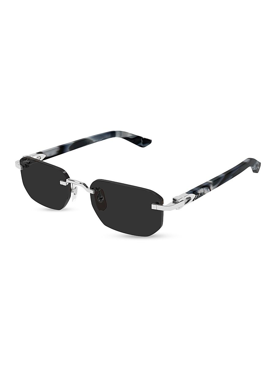 Men's C Decor 53MM 24K-Gold-Plated Rimless Rectangular Sunglasses - Silver Black