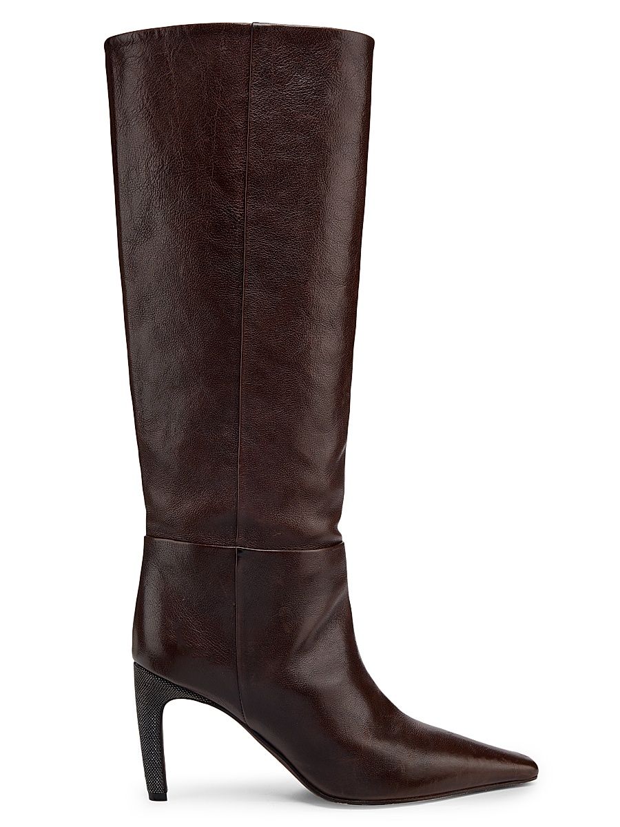 Women's Leather 80MM Curved Monili Heel Boots - Dark Brown - Size 11