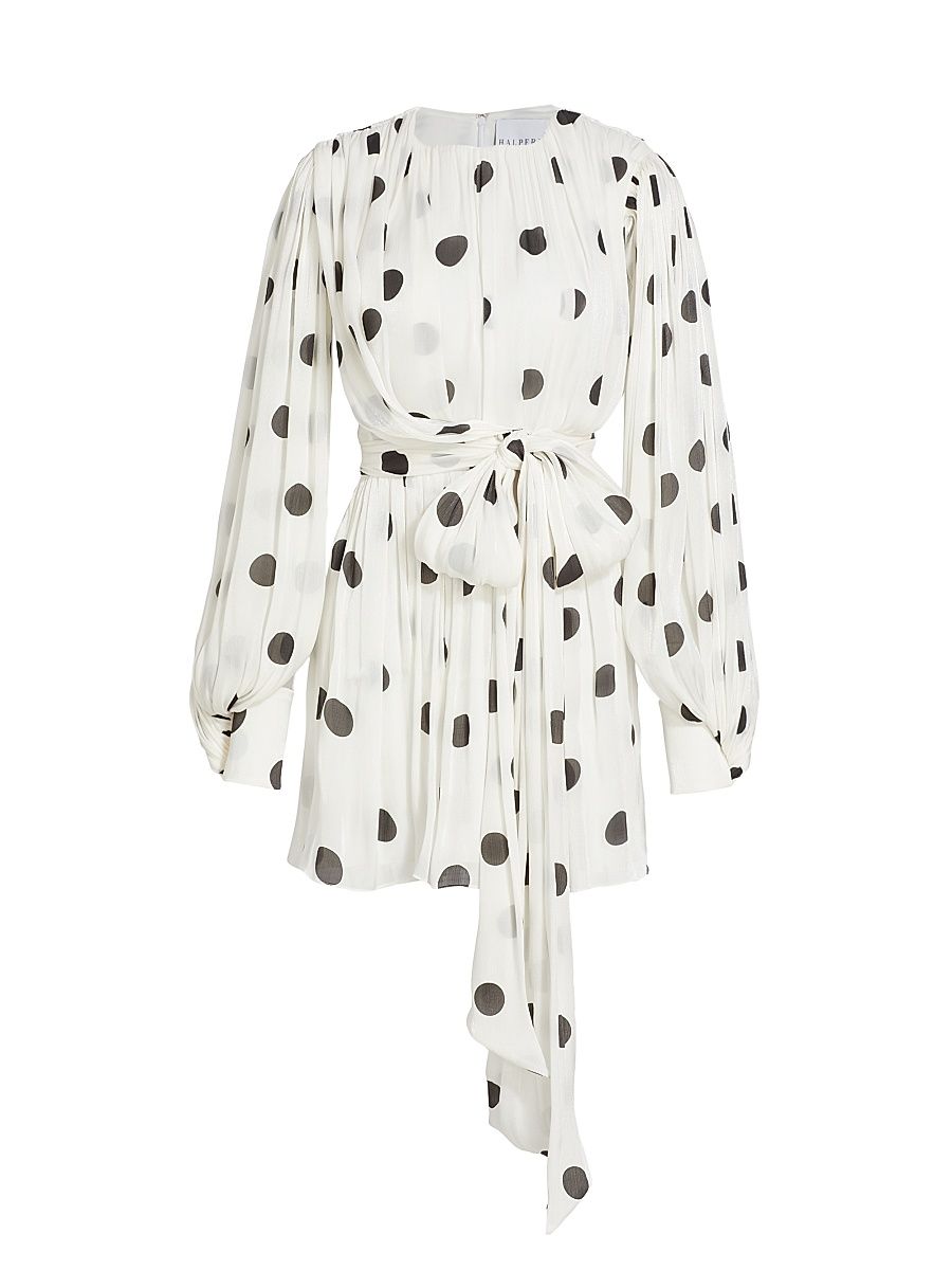 Women's Split-Sleeve & Polka-Dot Minidress - White Black - Size 6