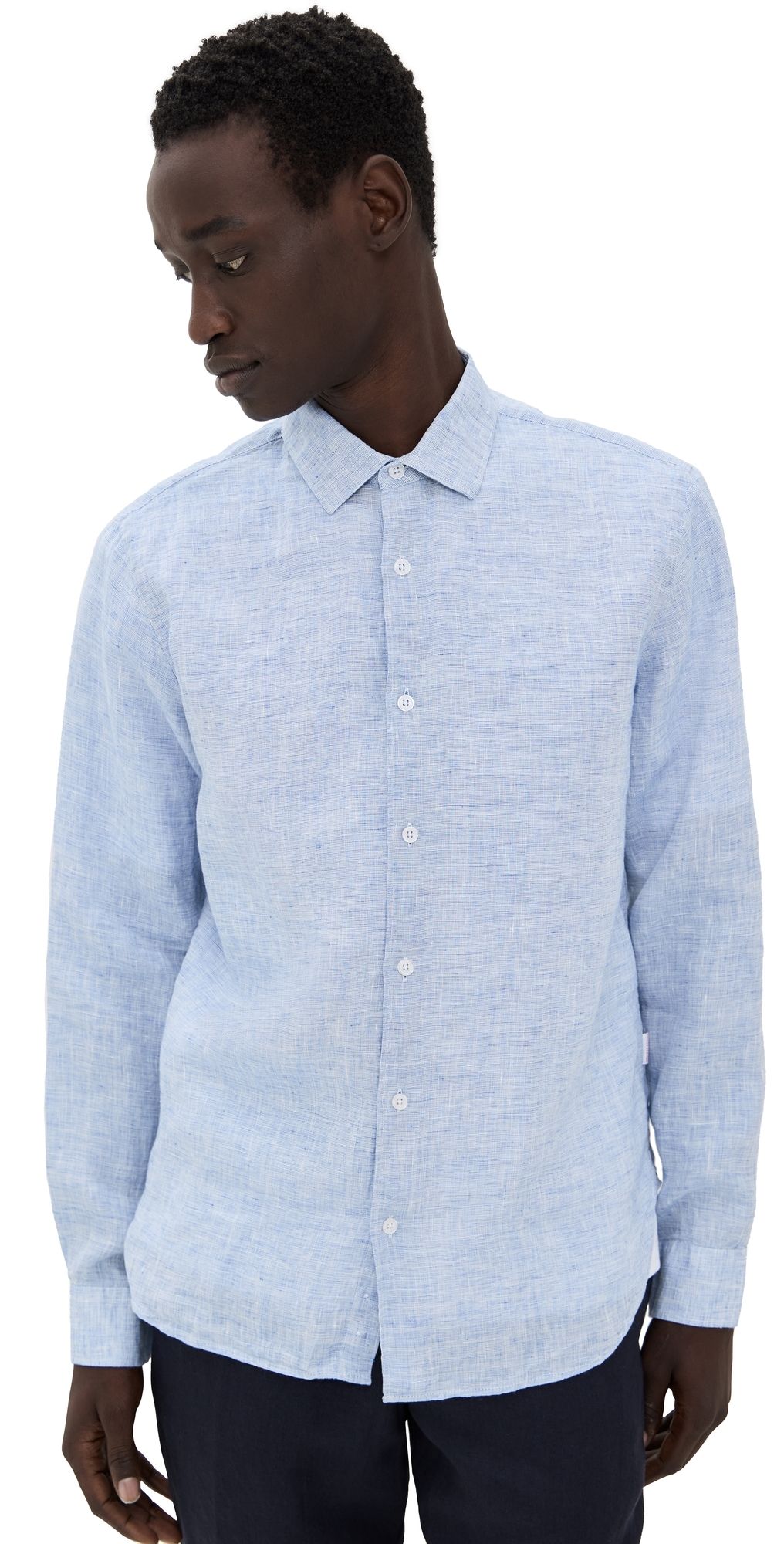 Orlebar Brown Giles Linen Button Down Shirt Navy/White M