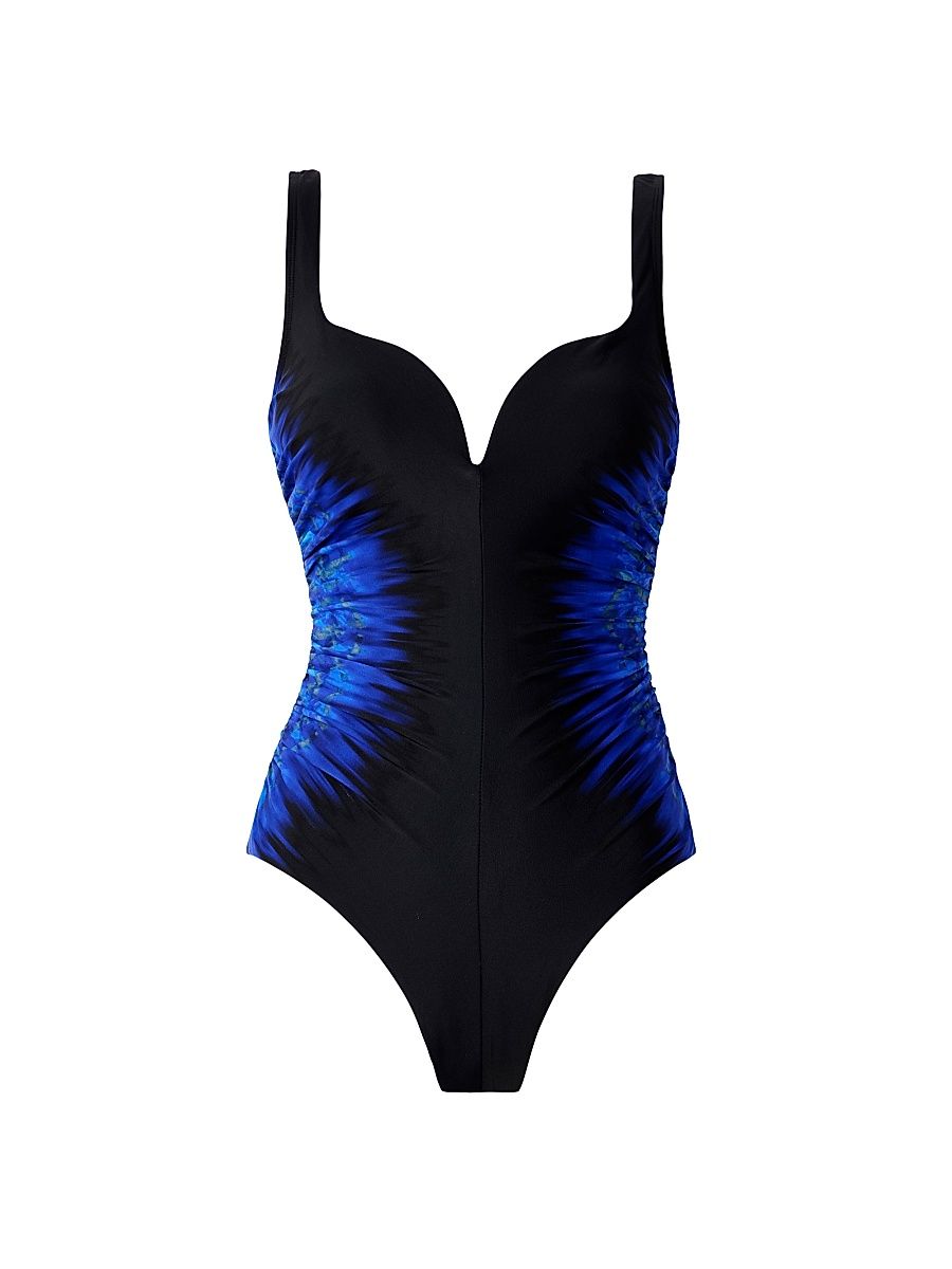 Women's Paka Mayan Temptress Abstract One-Piece Swimsuit - Blue Black - Size 16