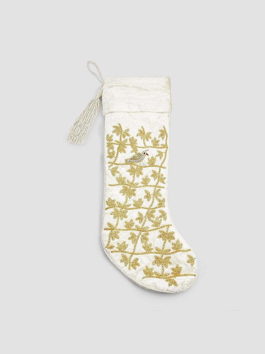Vine & Partridge Metallic Embroidered Stocking