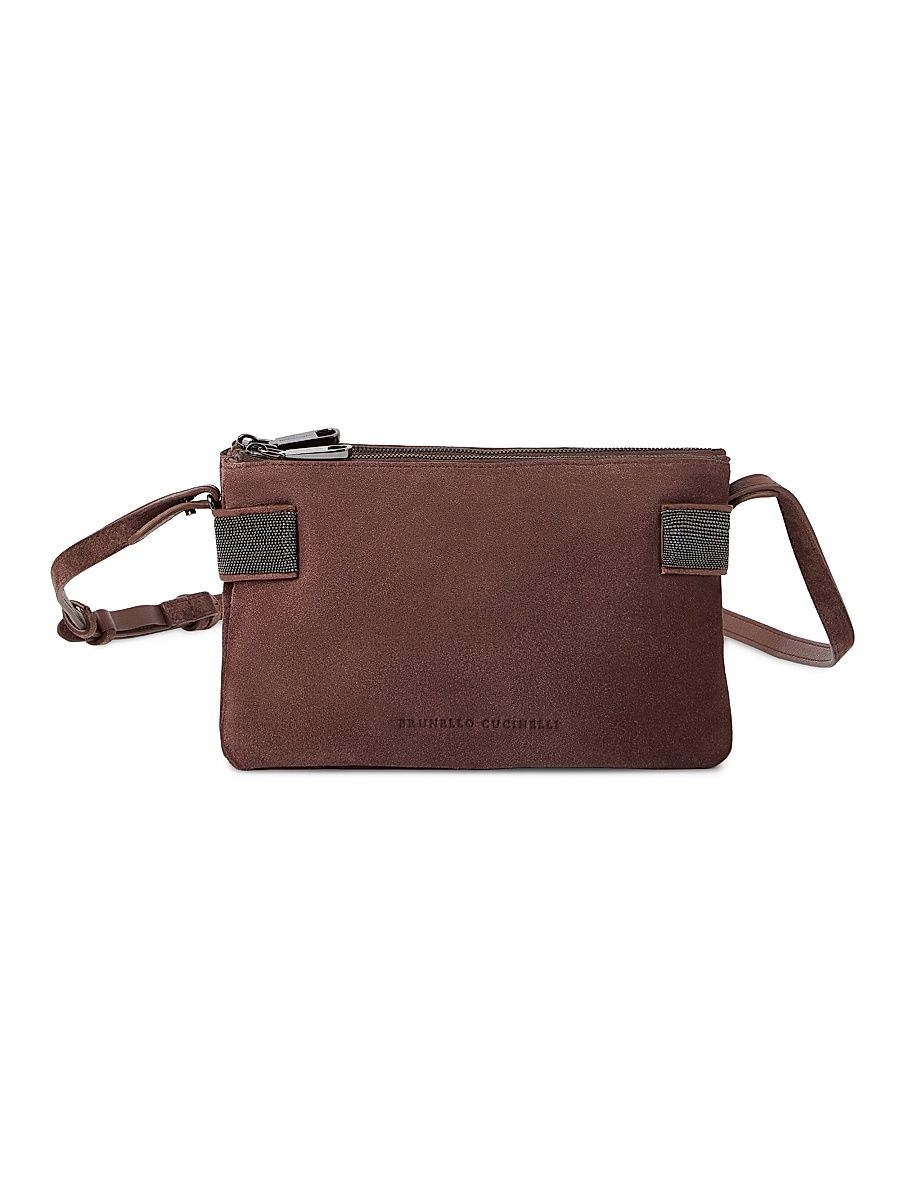 Women's Essence Mini Shoulder Bag in Suede with Precious Bands - Burgundy