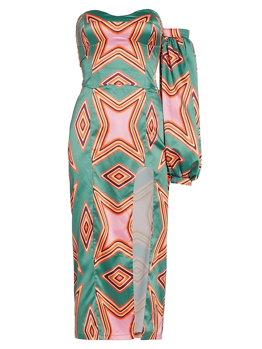 Women's Geometric-Print Satin Midi-Dress - Diamond Print 1 - Size Medium