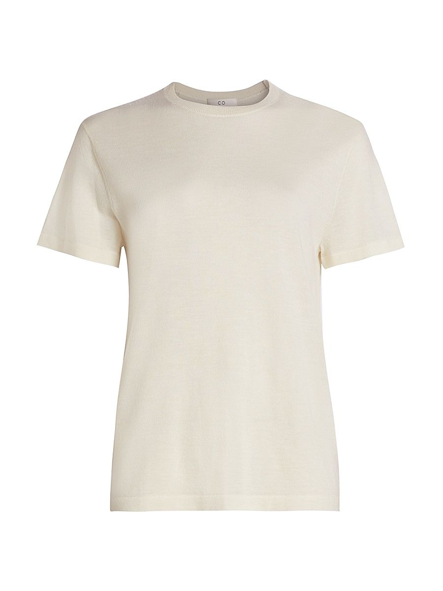 Women's Cashmere Crewneck T-Shirt - Ivory - Size Medium