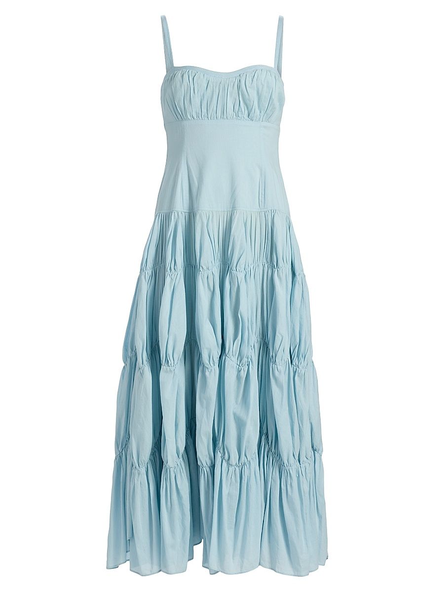 Women's Emmalina Smocked Cotton Midi-Dress - Adriatic - Size 12