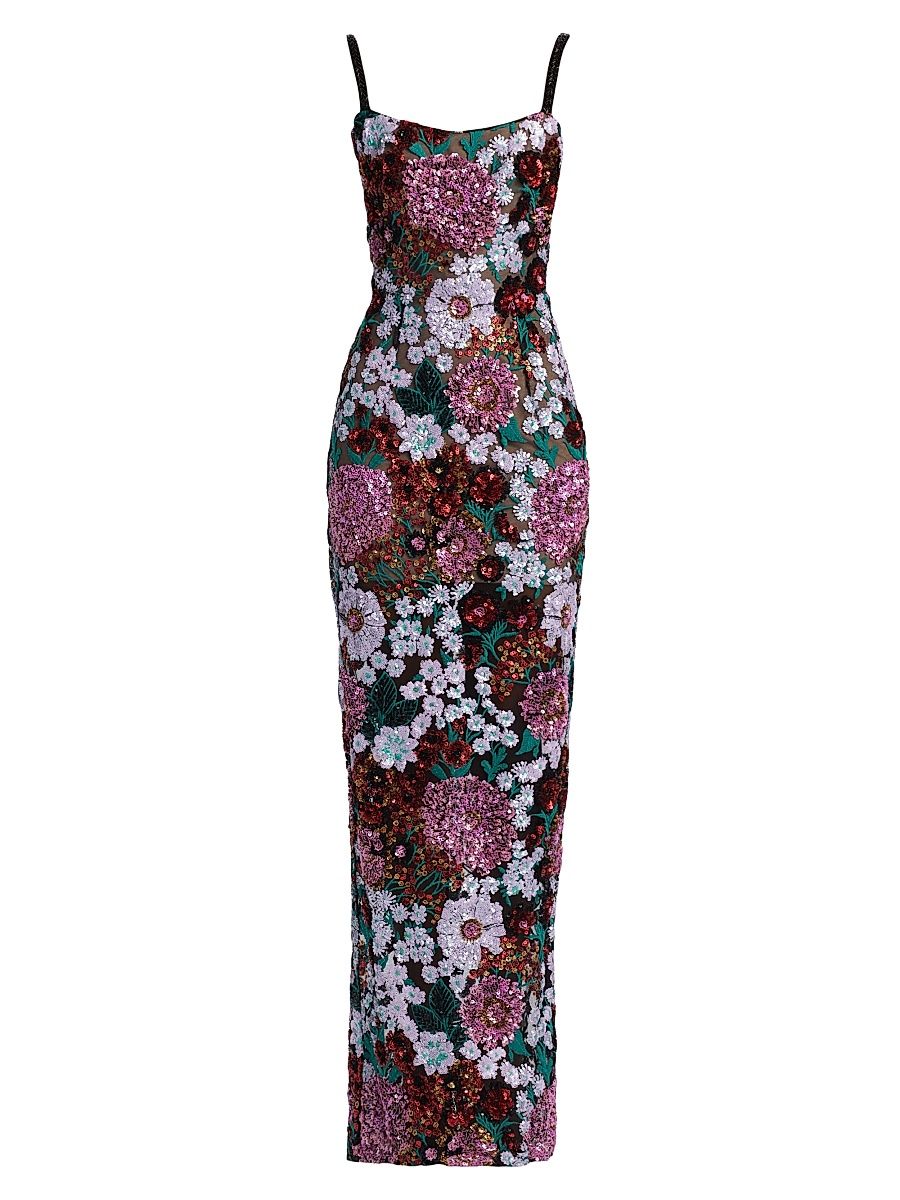 Women's Dahlia Floral Embellished Evening Gown - Pink Multi - Size Medium