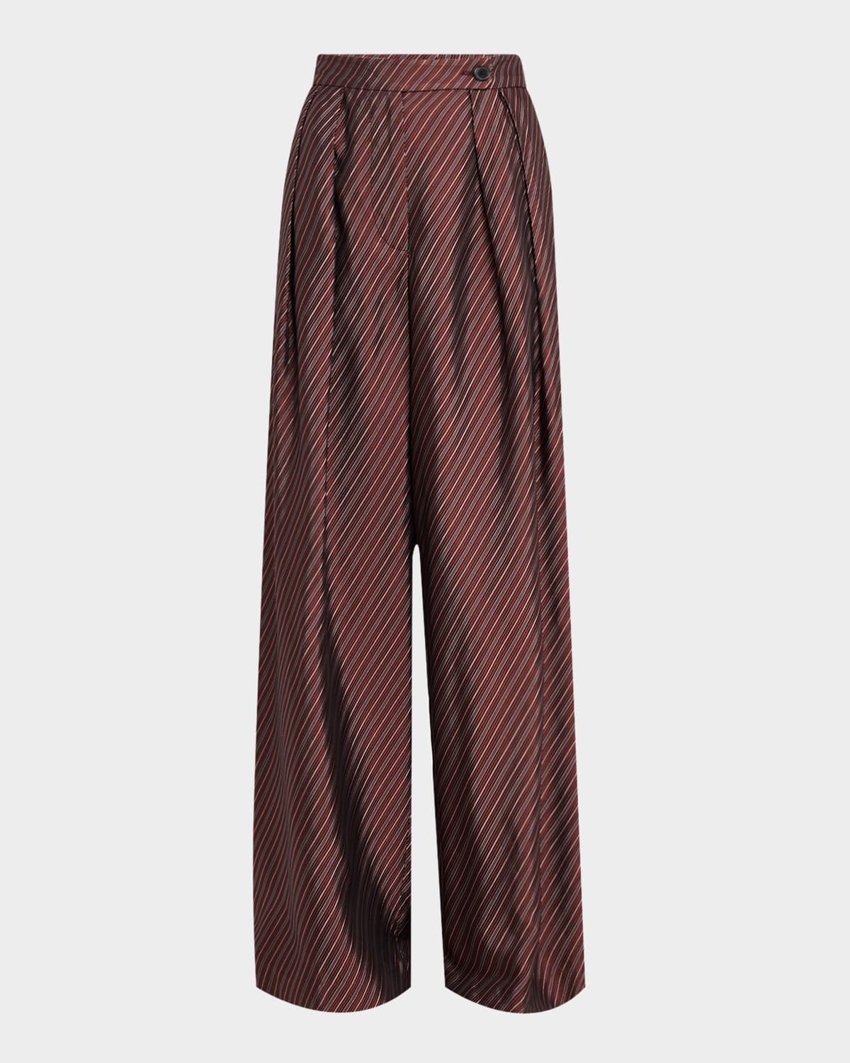 Pamplona Striped Pleated Wide-Leg Pants