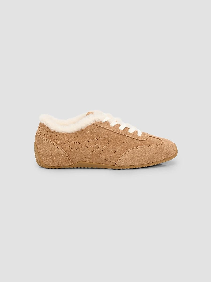 rag & bone Women's Retro Runner Suede & Shearling Low-Top Sneakers - Toffee Shearling - Size 7