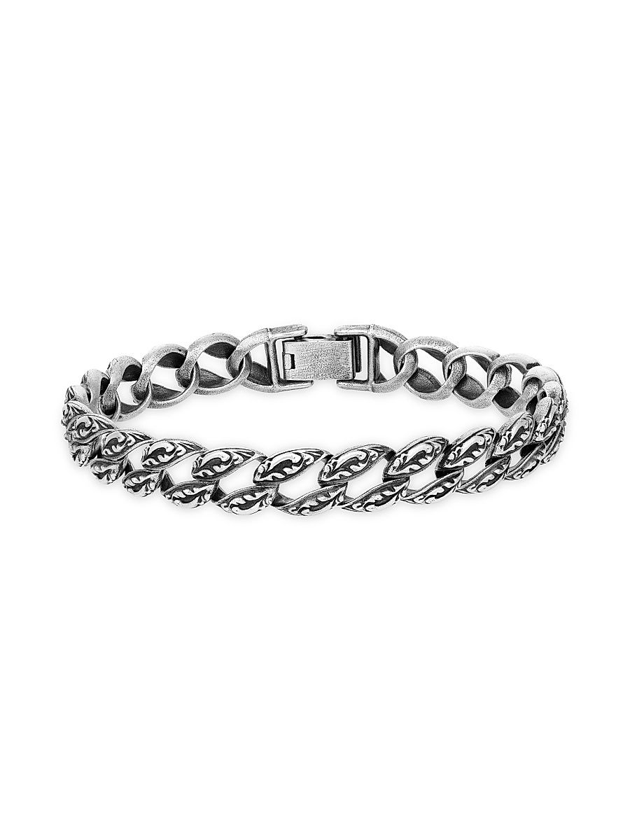 Men's Gothic Sterling Silver Curb Chain Bracelet - Grey