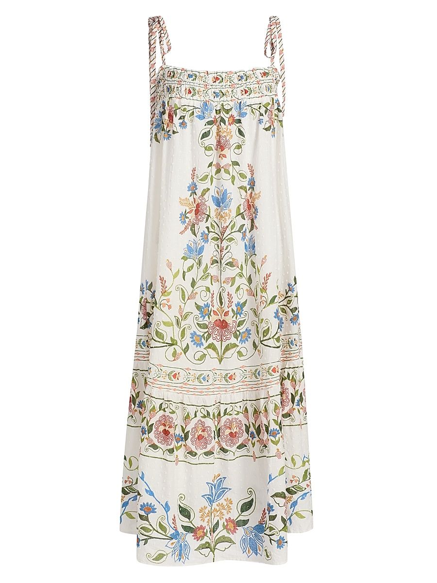 Women's Stitched Garden Cotton Maxi Dress - Off White - Size XL