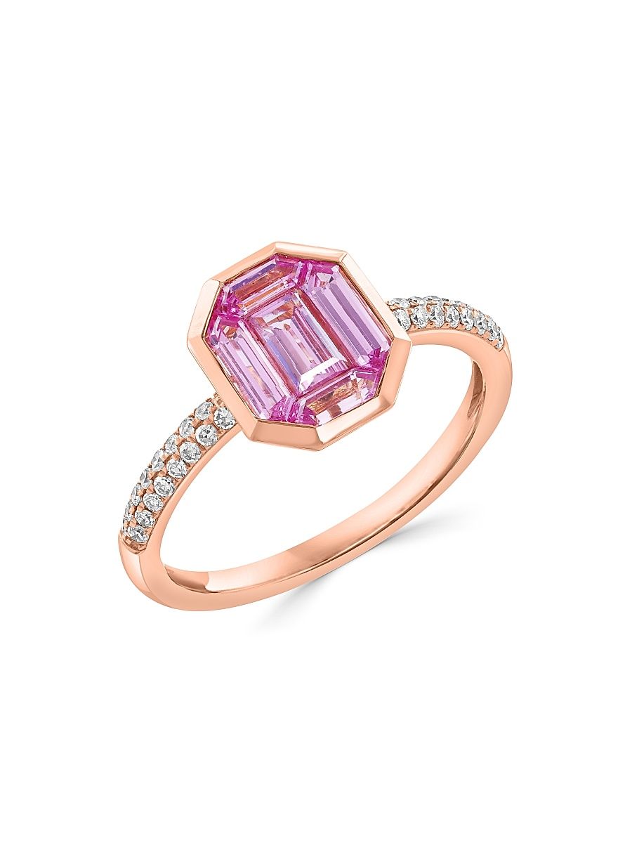 Women's 14K Rose Gold, Pink Sapphire & 0.16 TCW Diamond Ring - Rose Gold - Size 6