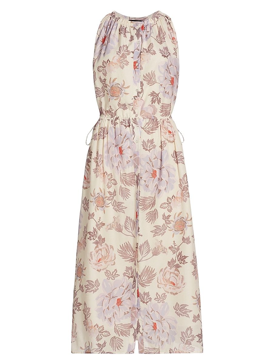 Women's Mariana Floral Cotton-Blend Midi-Dress - Jasmine Light - Size Large