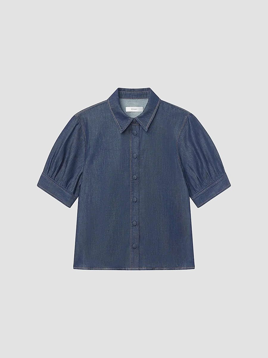 FRAME Women's Poise Cotton-Blend Top - Rinse - Size XL