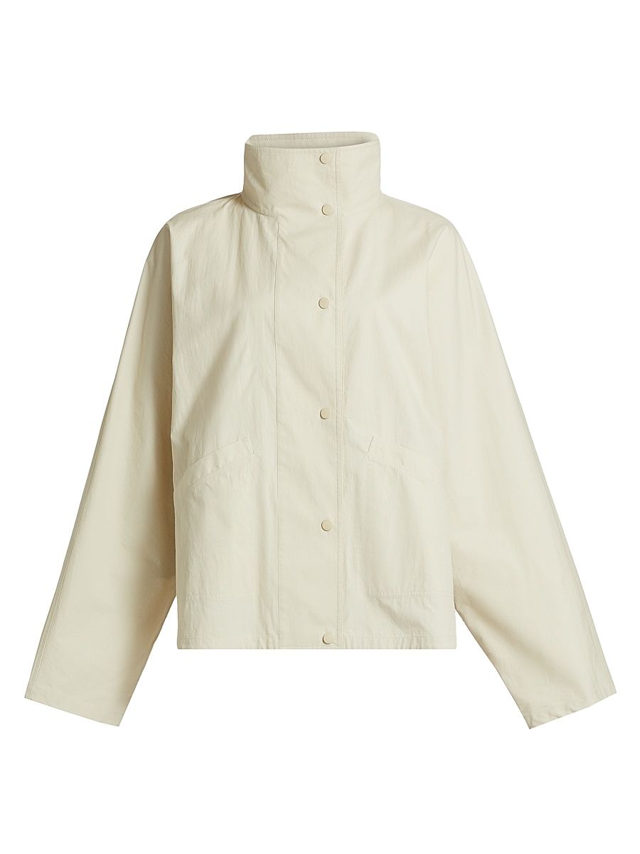 Women's Organic Cotton-Blend Stand-Collar Jacket - Oyster - Size 8