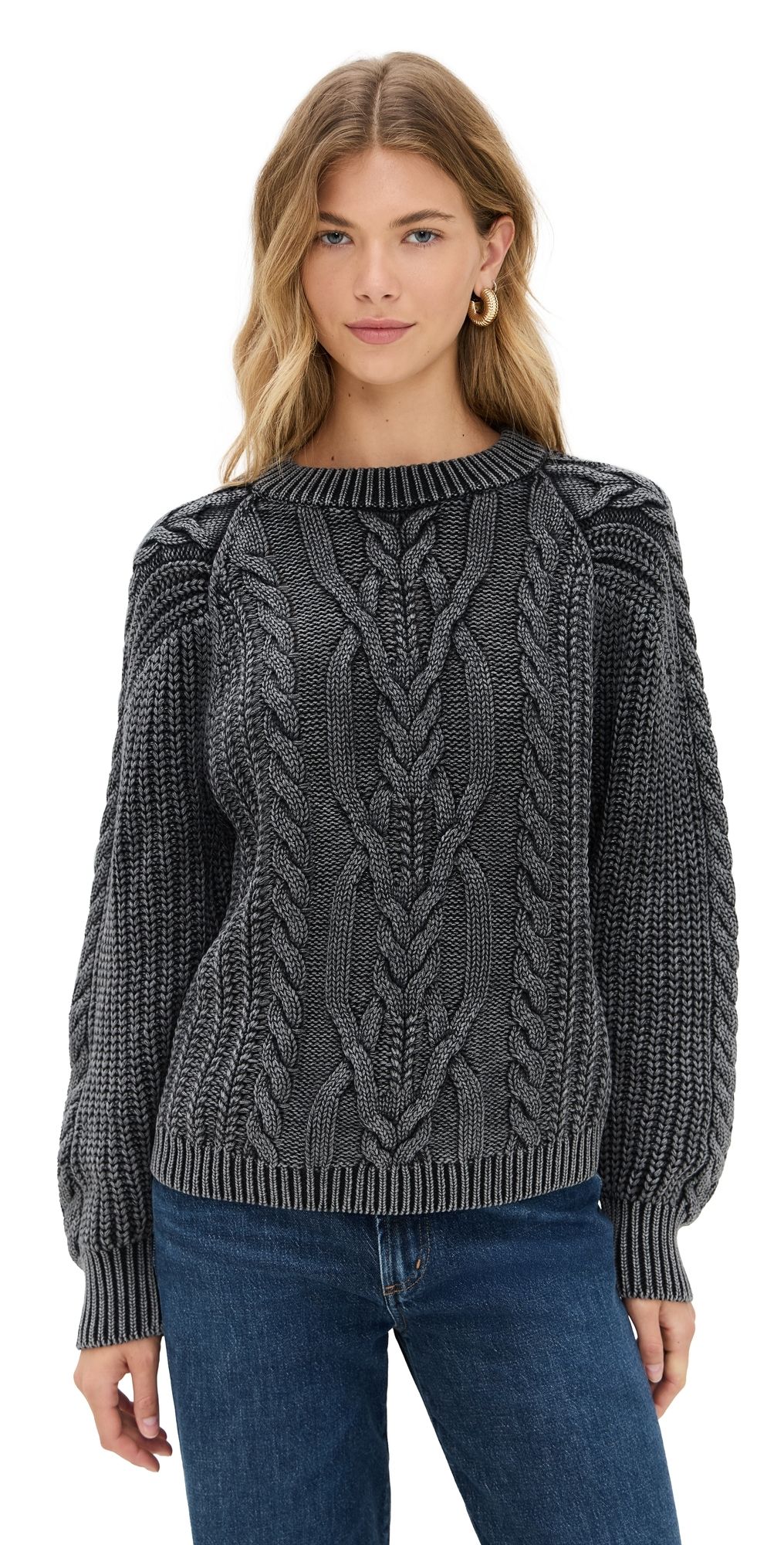 Free People Frankie Cable Pullover Buttercream XL