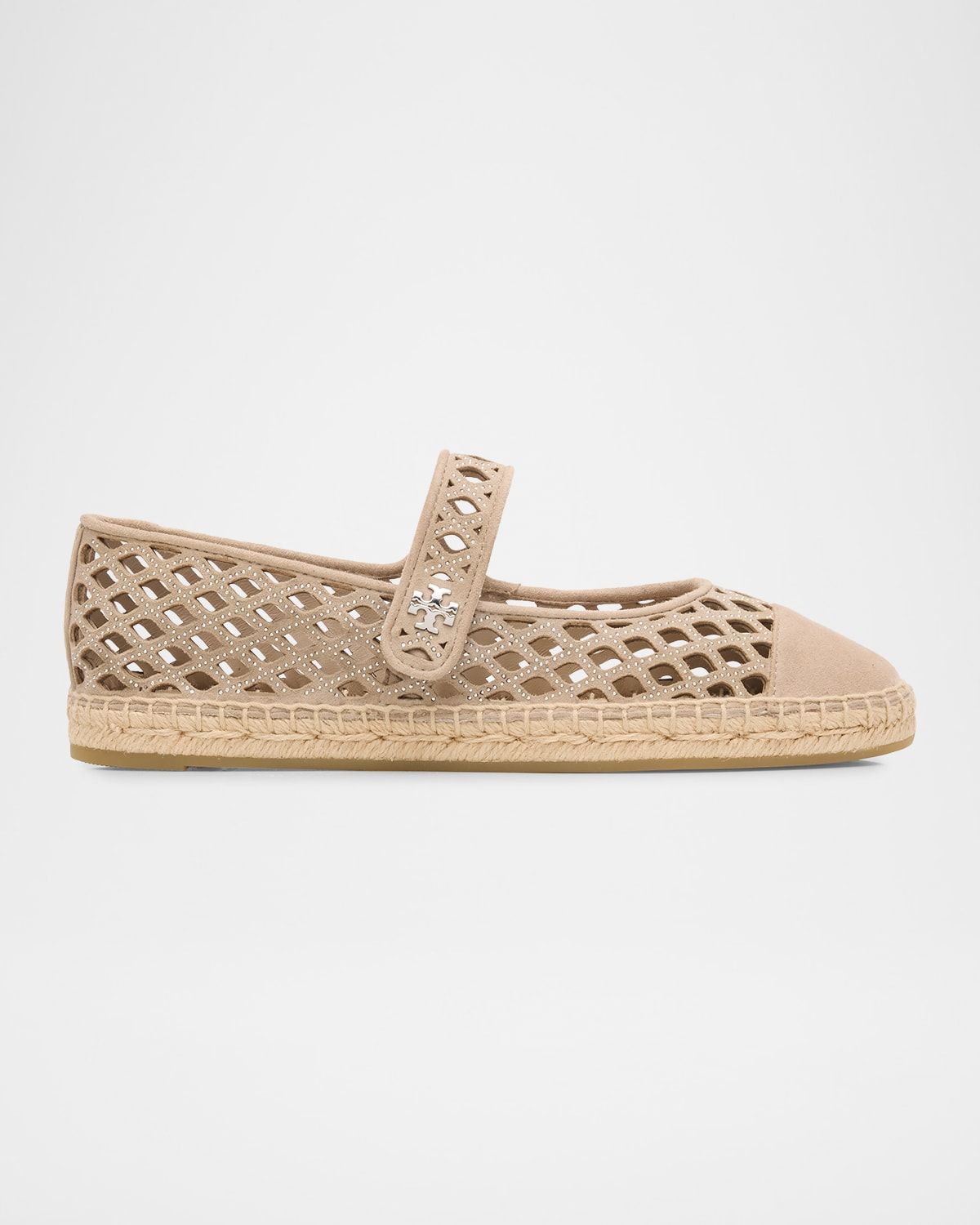 Laser-Cut Suede Cap-Toe Mary Jane Espadrilles