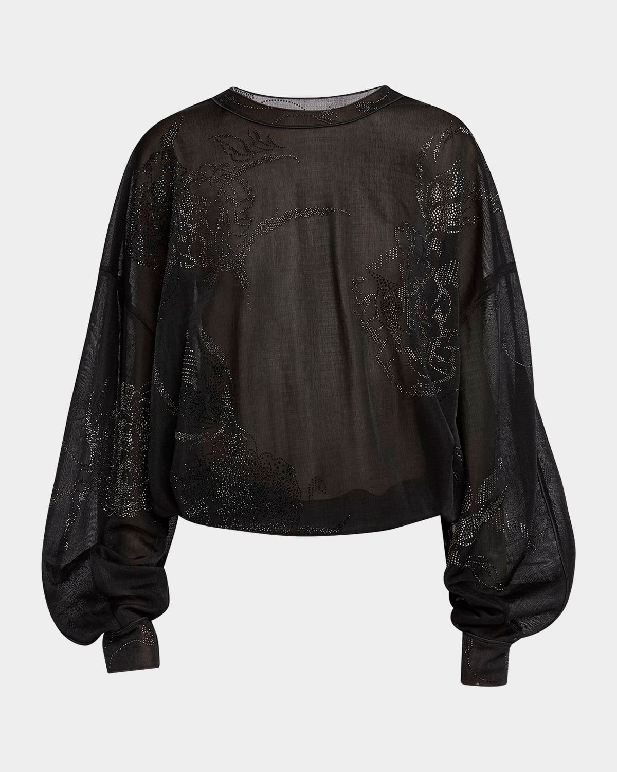 Sheer Jersey Blouse with Swarovski Details