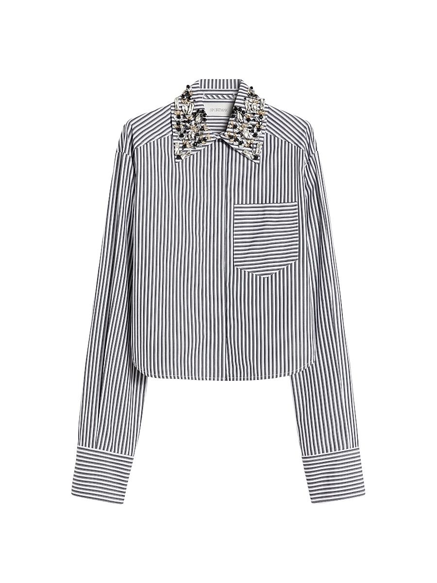 Women's Striped Poplin Cropped Shirt - Black - Size 14