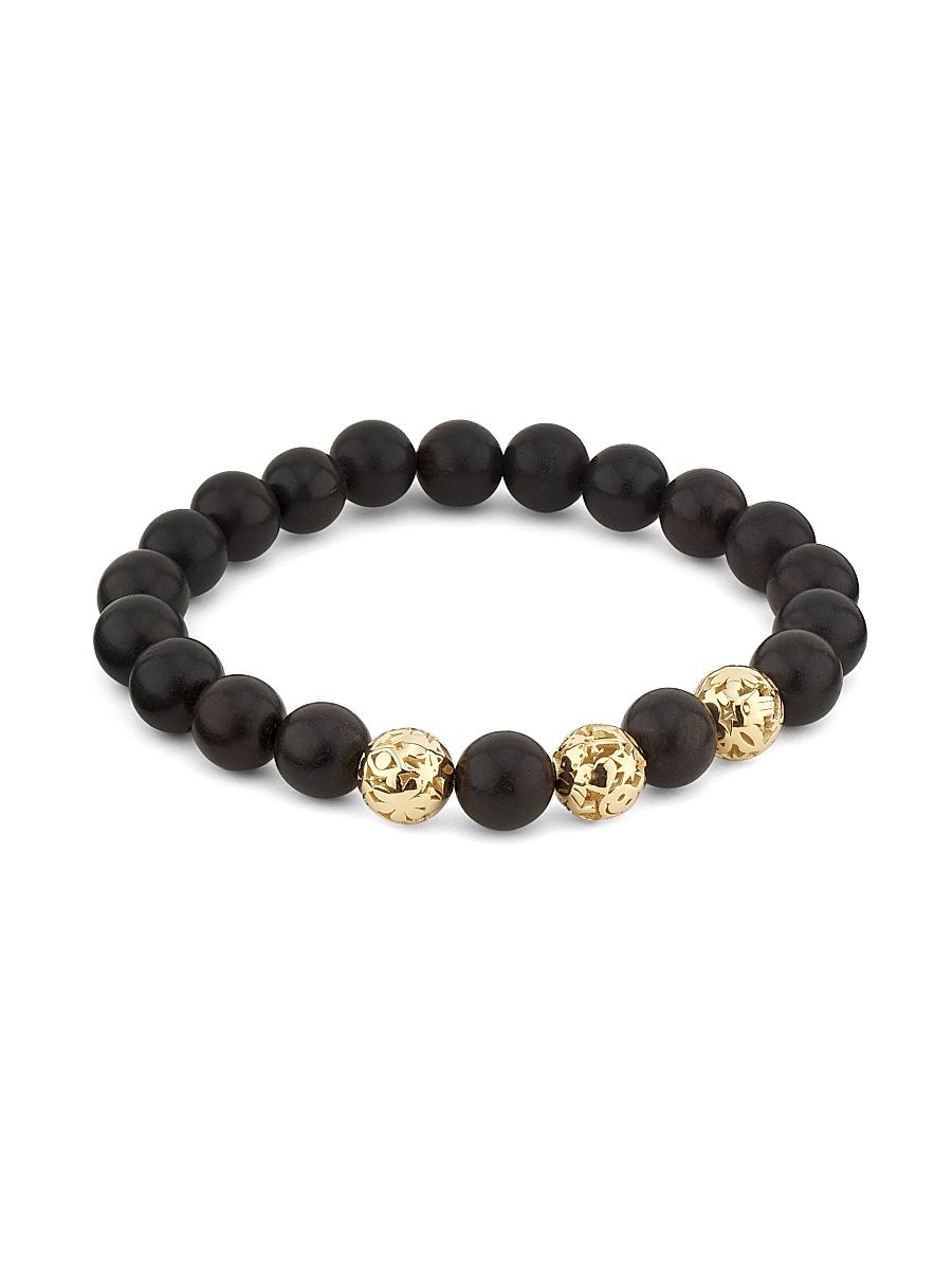 Women's 14K Yellow Gold & Ebony Wood Beaded Stretch Bracelet - Black