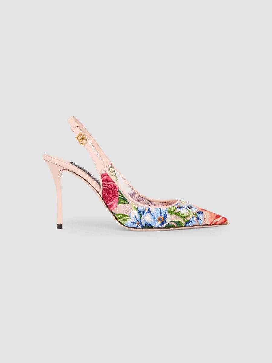 Dolce & Gabbana Women's 90MM Floral Embroidered Slingback Pumps - Camelia Rose - Size 5