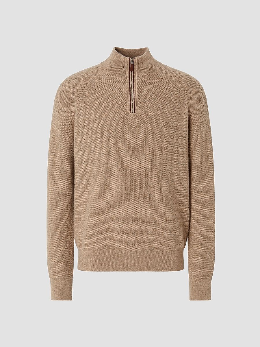 Men's Oasi Cashmere Zip Mock Sweater - Light Beige Melange - Size 36