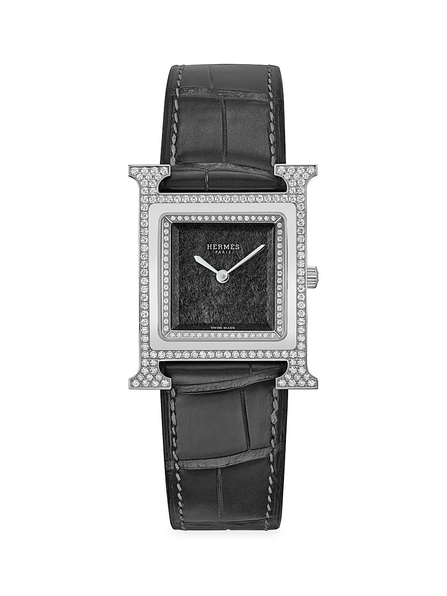 Women's Heure H 30MM Stainless Steel, Obsidian & Diamond Watch - Black