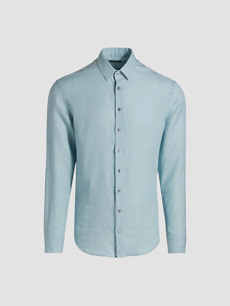 Giorgio Armani Men's Linen Button-Front Shirt - Aquamarine - Size 16