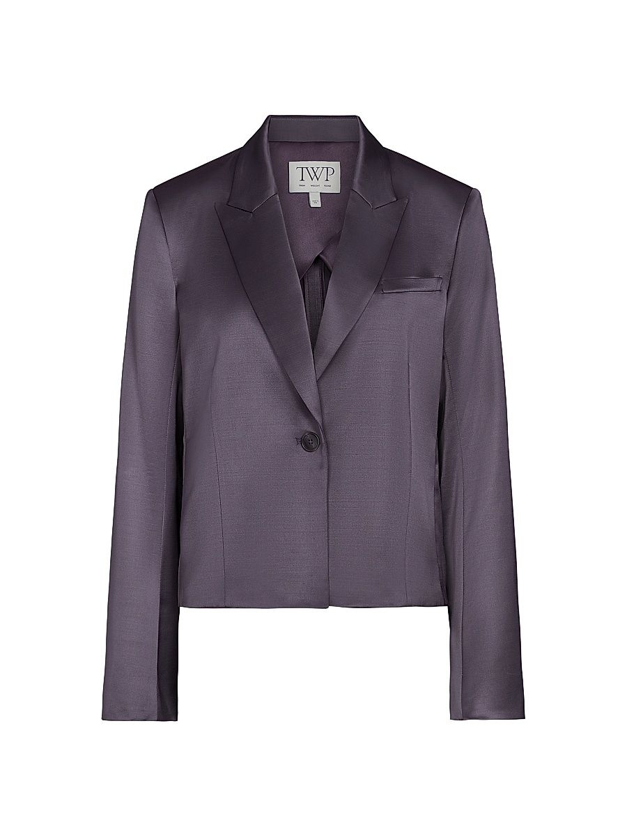 Women's Sawyer Satin Wool-Blend Boxy Blazer - Chocolate Torte - Size Large